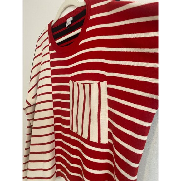 Cabi Red, Black & Cream Striped Long Sleeve Sweater With Pockets Size L - Picture 4 of 5